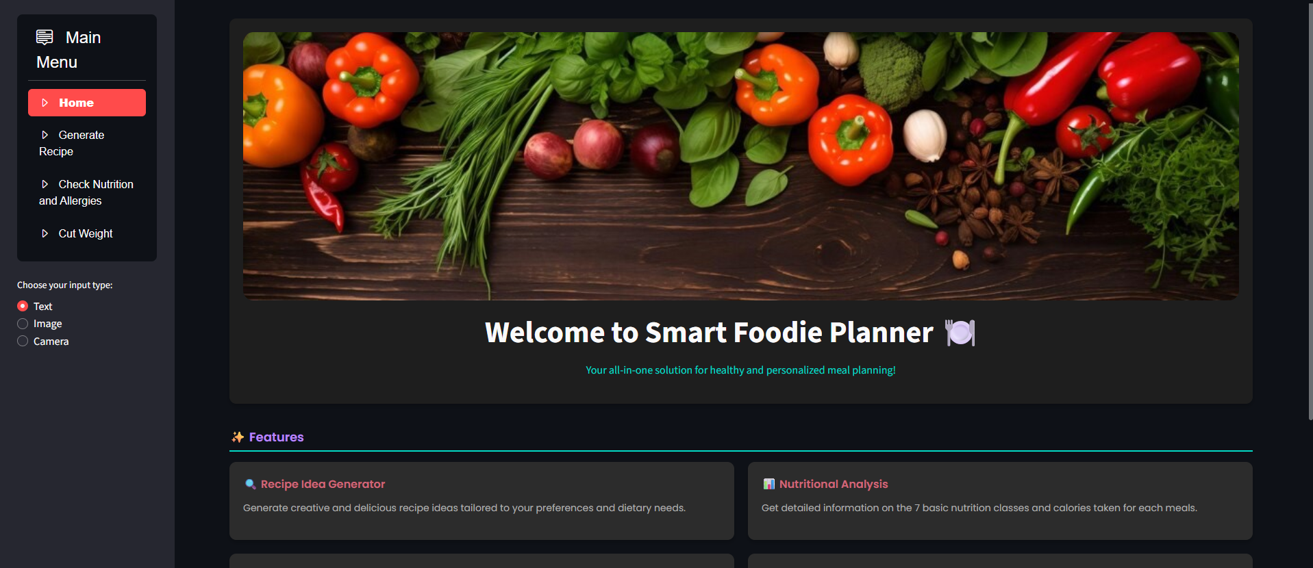 Smart Foodie Plan project screenshot